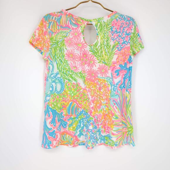 Lilly Pulitzer Michele Top Multi More Lovers Coral Keyhole Shirt - Size S - GUC - Picture 2 of 10